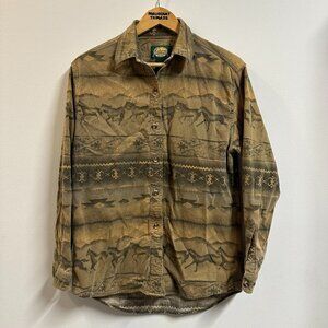 Cabela's Western Wear Horses Button Up Shirt Brown Medium